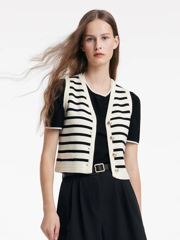 Goelia Knit Striped V-Neck Vest Cardigan — image 5 of 8